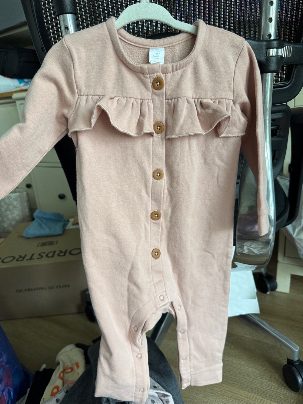 Nordstrom Blush Pink Ruffle-Front Button Romper